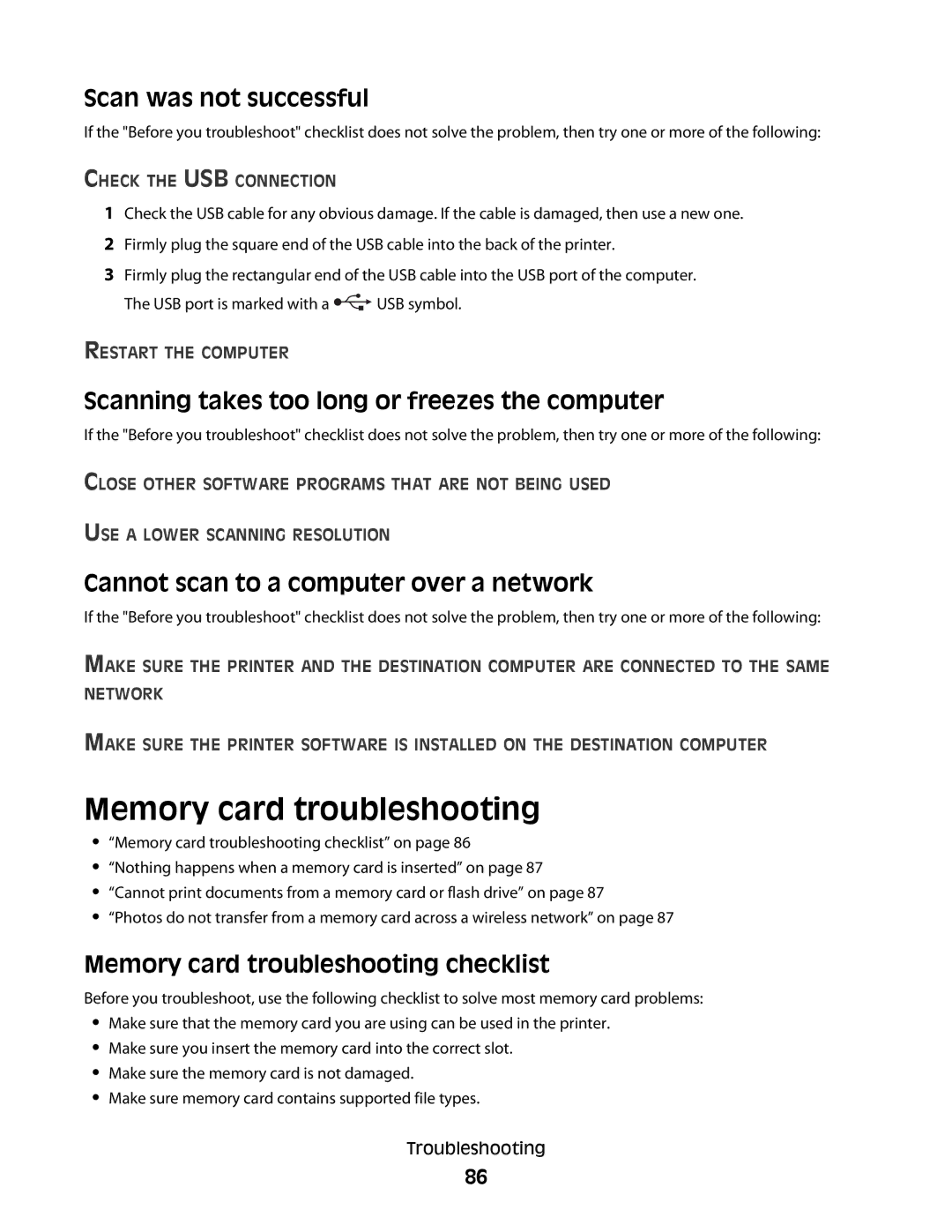 Dell V310 manual Memory card troubleshooting, Scan was not successful, Scanning takes too long or freezes the computer 