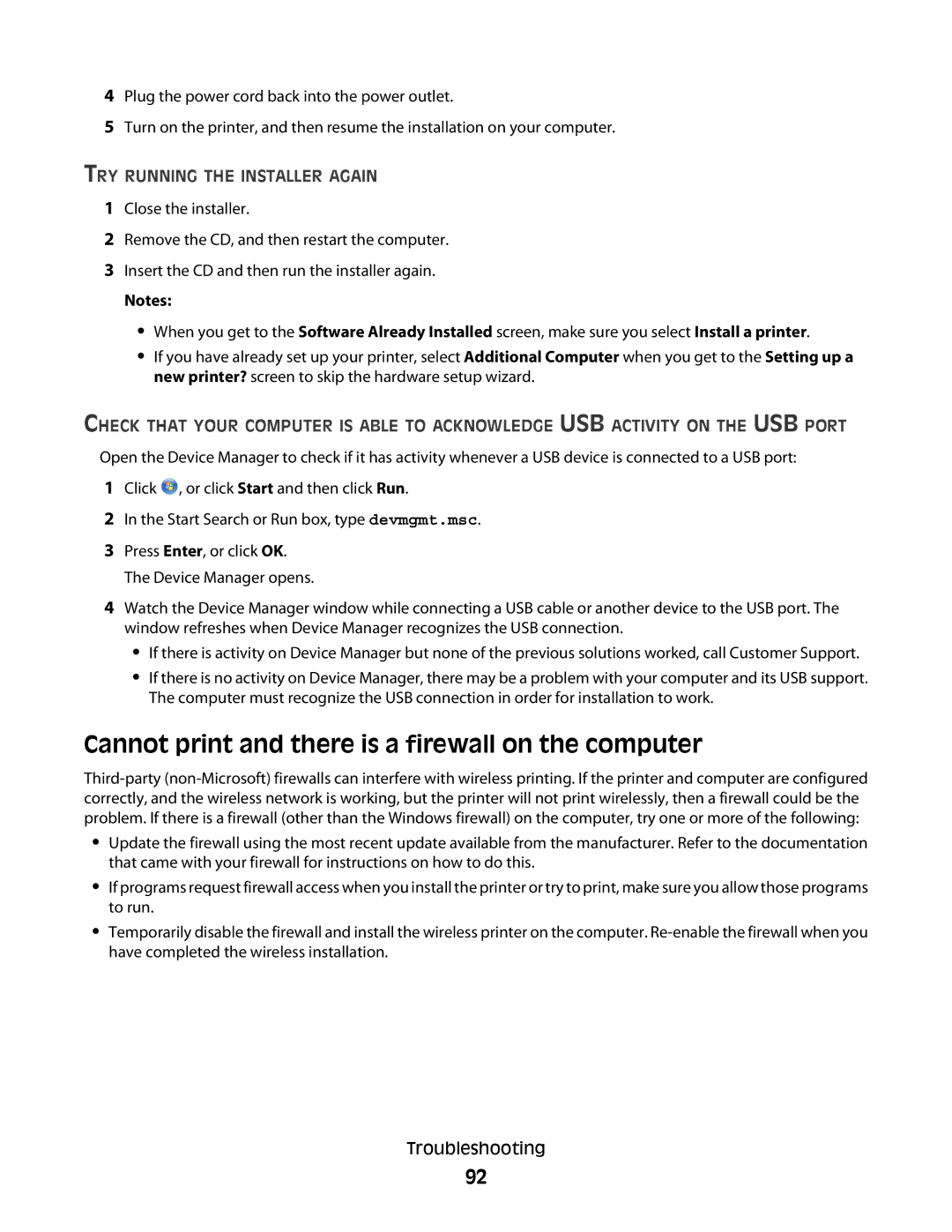 Dell V310 manual Cannot print and there is a firewall on the computer, TRY Running the Installer Again 