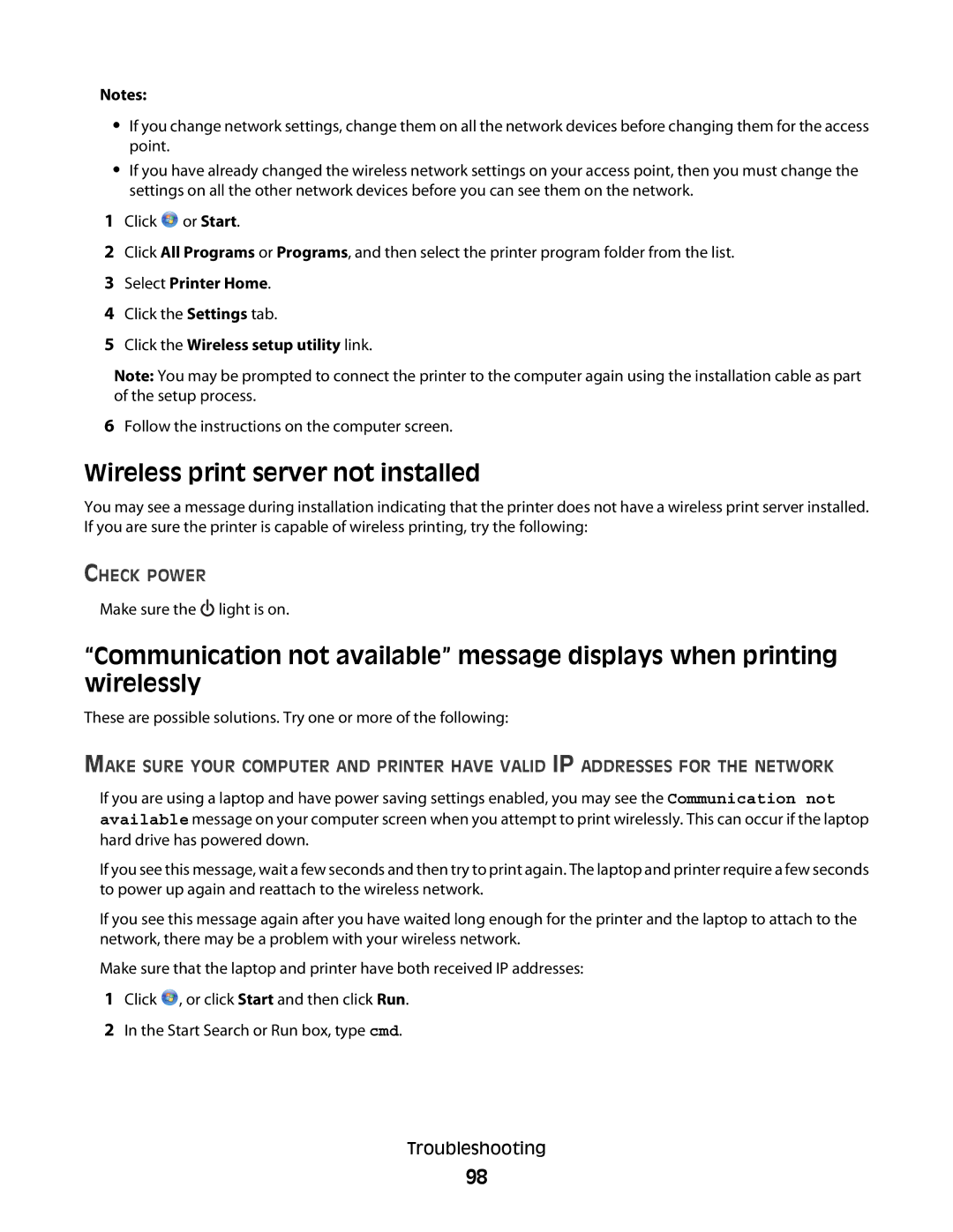 Dell V310 manual Wireless print server not installed, Check Power 