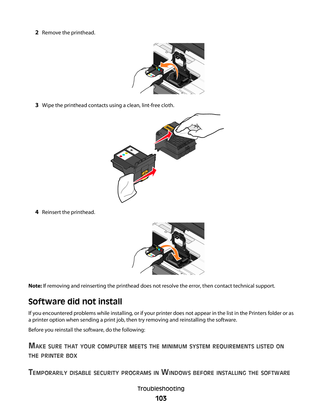 Dell 4443, V515W, 6dw, 2dw manual Software did not install, 103 