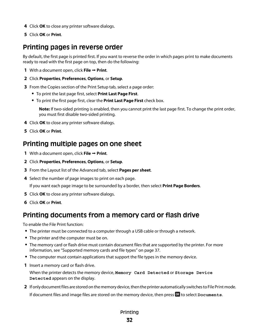 Dell V515W, 6dw, 2dw, 4443 manual Printing pages in reverse order, Printing multiple pages on one sheet 