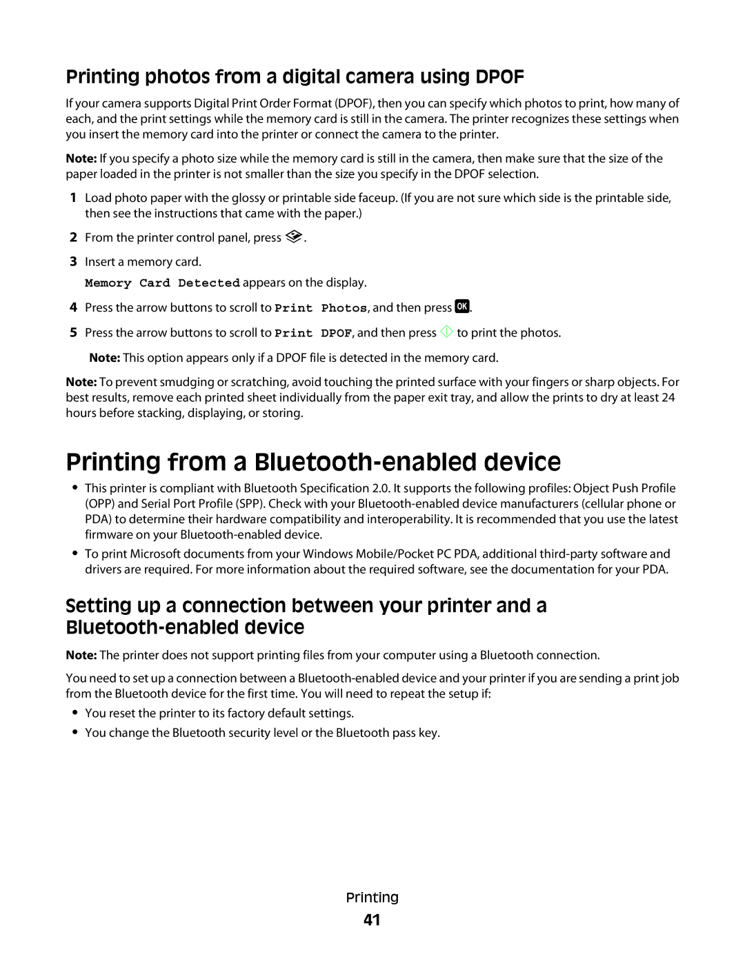 Dell 6dw, V515W, 2dw, 4443 manual Printing from a Bluetooth-enabled device, Printing photos from a digital camera using Dpof 