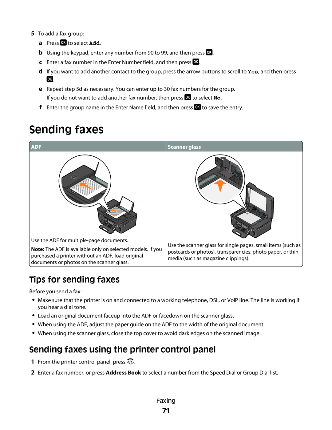 Dell 4443, V515W, 6dw, 2dw manual Tips for sending faxes, Sending faxes using the printer control panel 