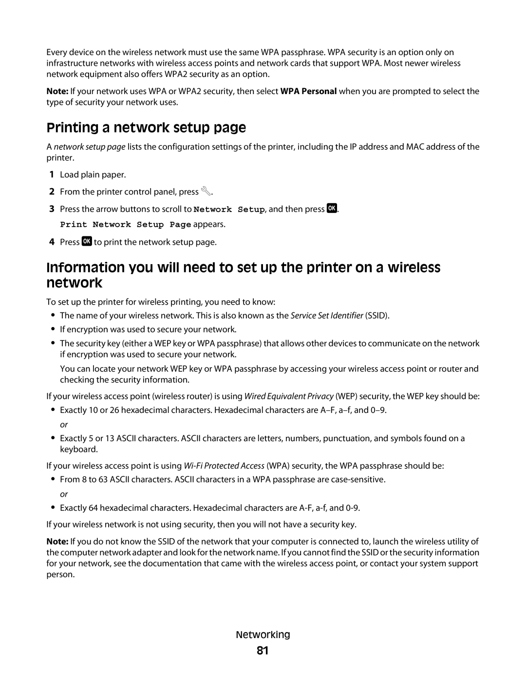 Dell 6dw, V515W, 2dw, 4443 manual Printing a network setup 