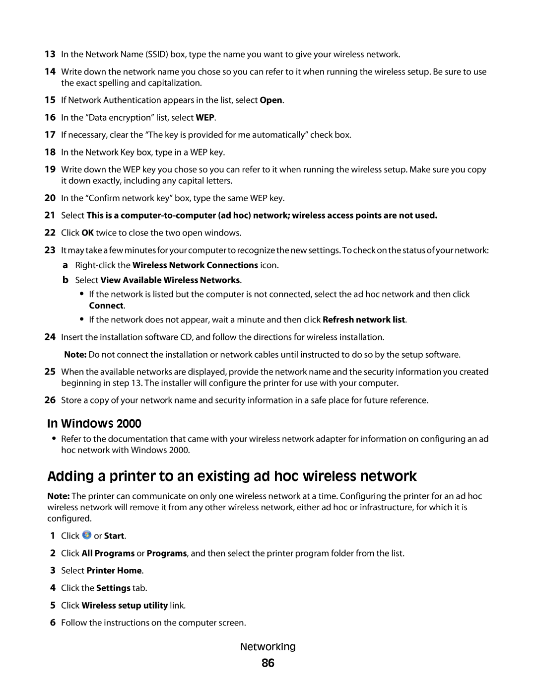 Dell 2dw, V515W, 6dw, 4443 manual Adding a printer to an existing ad hoc wireless network, Windows 