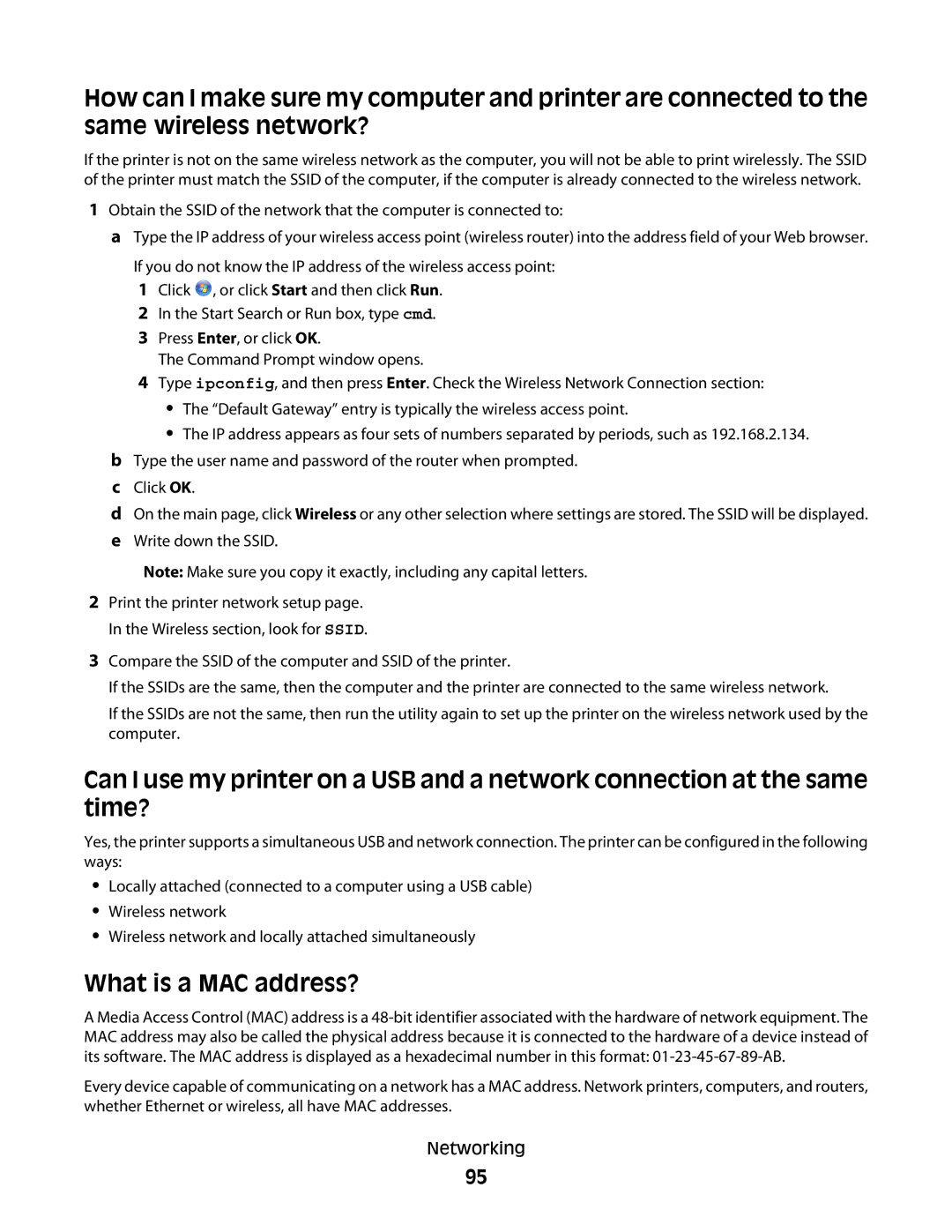 Dell 4443, V515W, 6dw, 2dw manual What is a MAC address? 