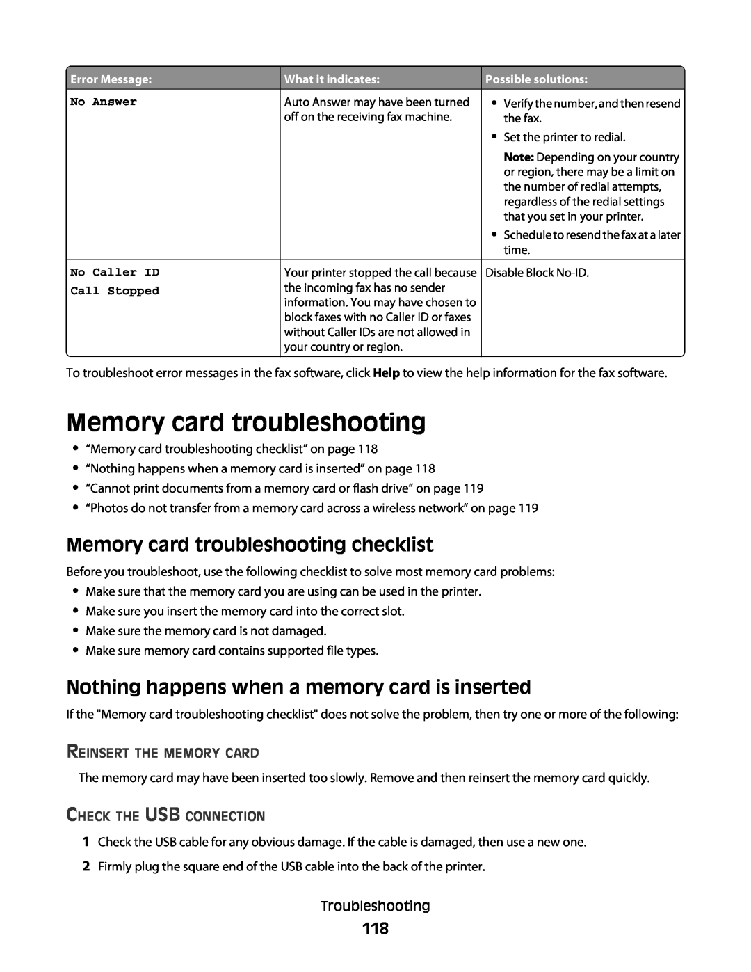 Dell V515W manual Memory card troubleshooting checklist, Nothing happens when a memory card is inserted 
