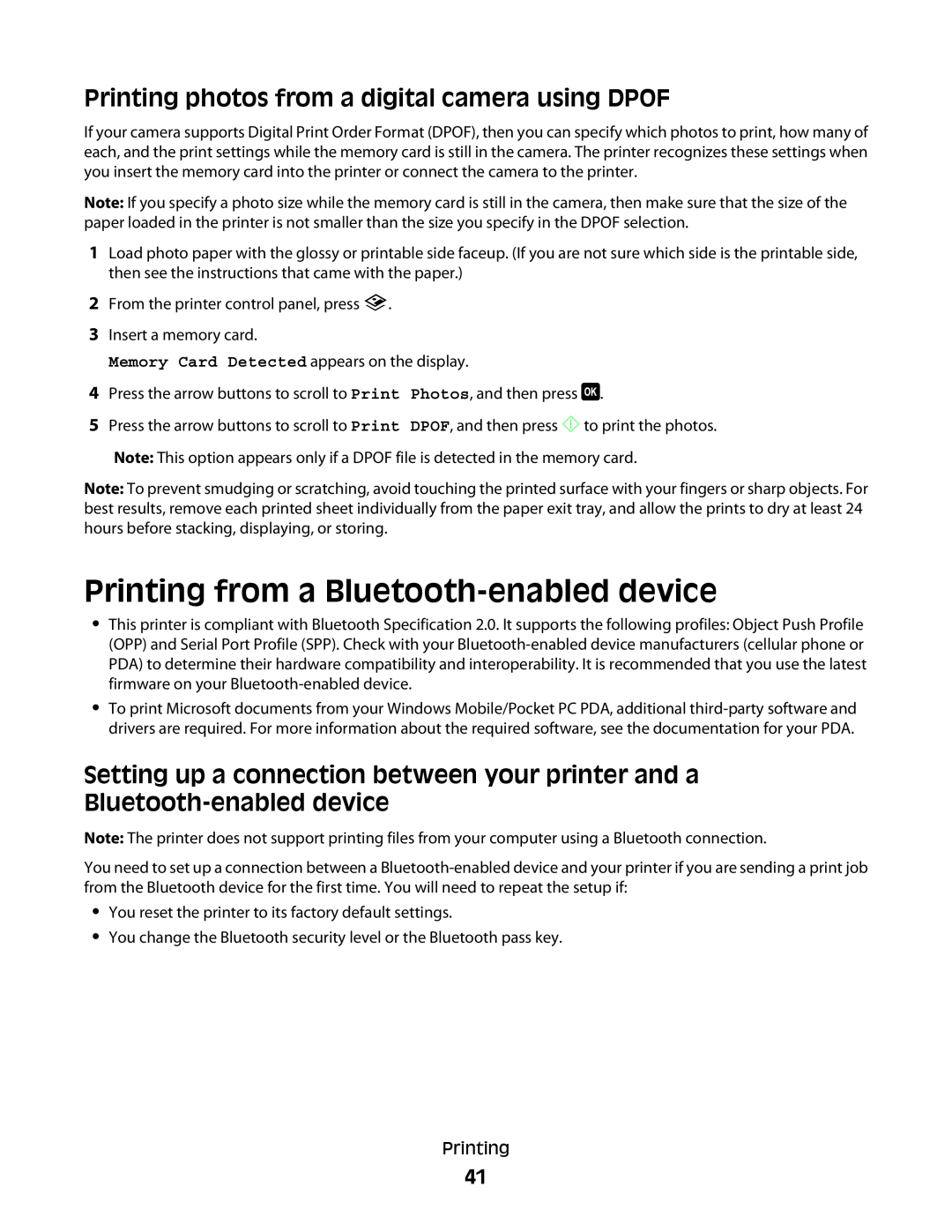 Dell V515W manual Printing from a Bluetooth-enabled device, Printing photos from a digital camera using DPOF 