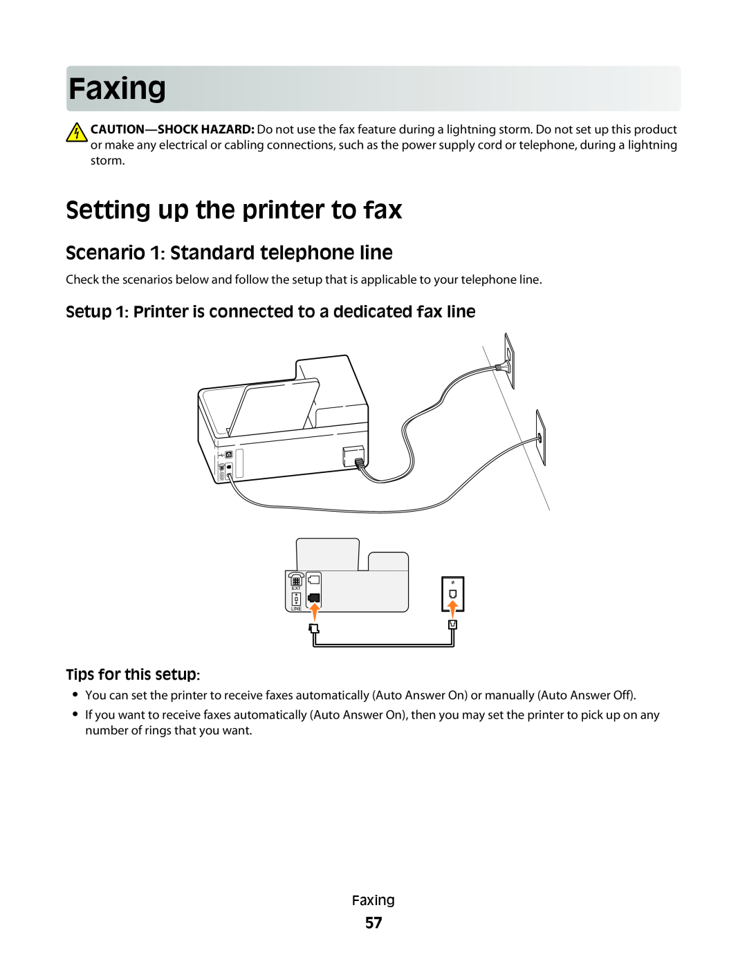 Dell V515W manual Faxing, Setting up the printer to fax, Scenario 1 Standard telephone line, Tips for this setup 
