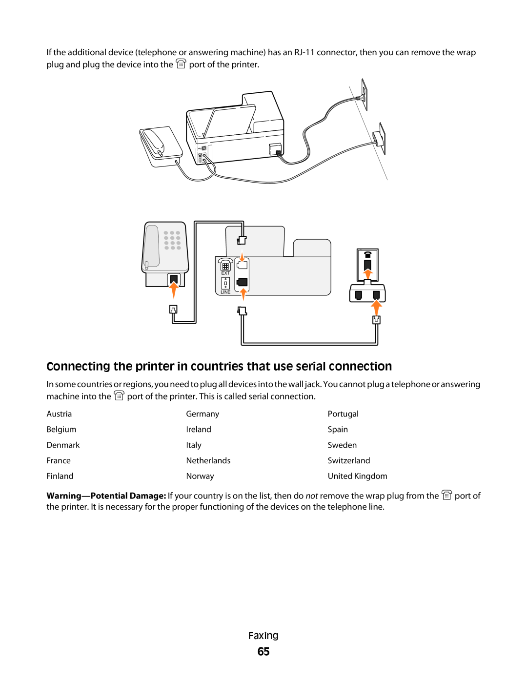 Dell V515W manual Connecting the printer in countries that use serial connection 
