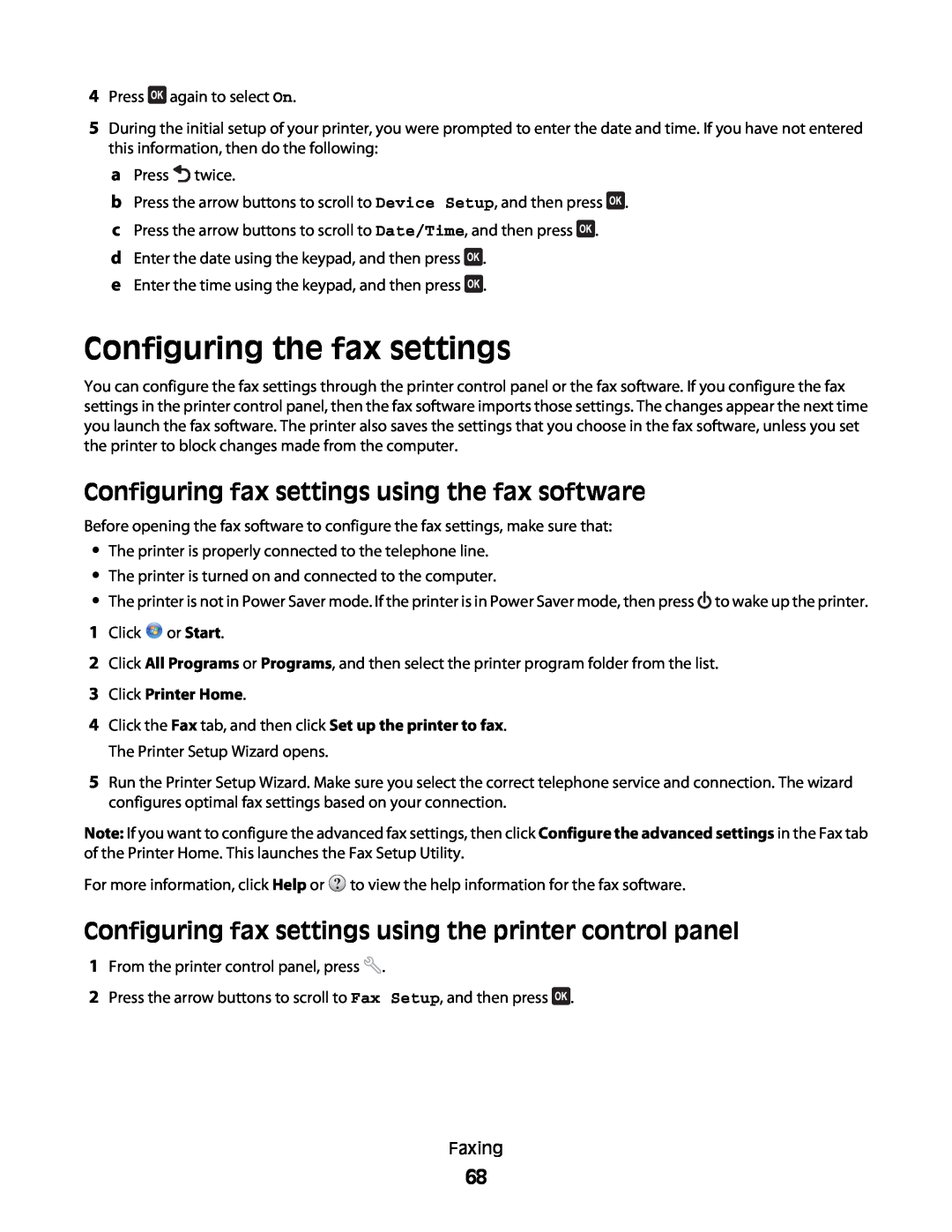 Dell V515W manual Configuring the fax settings, Configuring fax settings using the fax software, Click Printer Home 