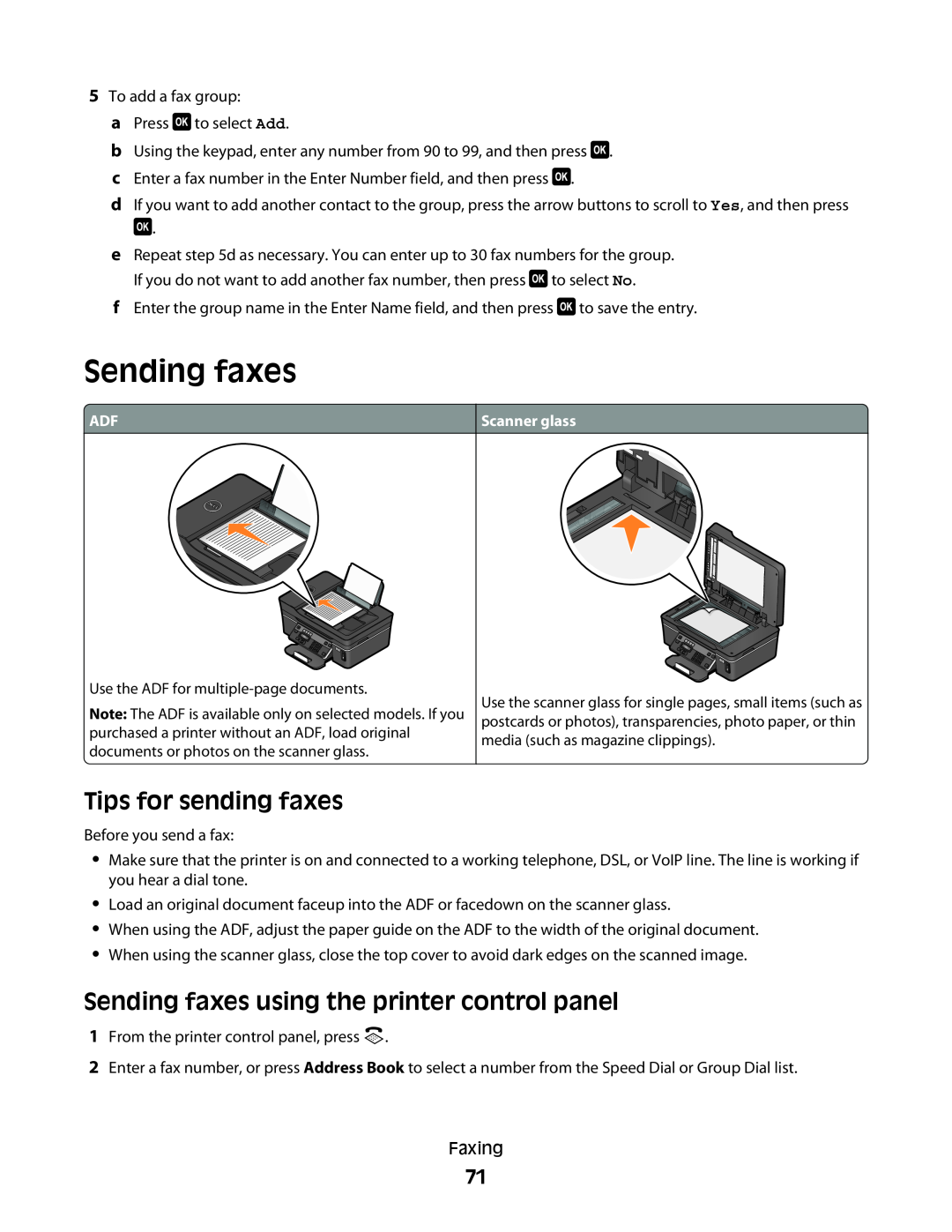 Dell V515W manual Tips for sending faxes, Sending faxes using the printer control panel 