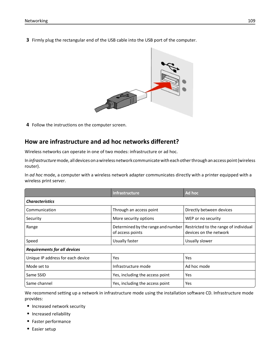 Dell V525W manual How are infrastructure and ad hoc networks different?, Characteristics 