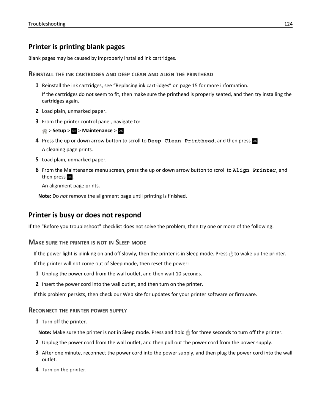 Dell V525W manual Printer is printing blank pages, Printer is busy or does not respond 