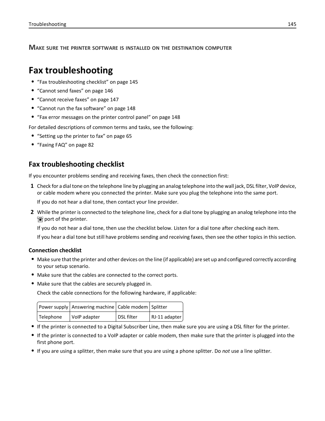 Dell V525W manual Fax troubleshooting checklist, Connection checklist 