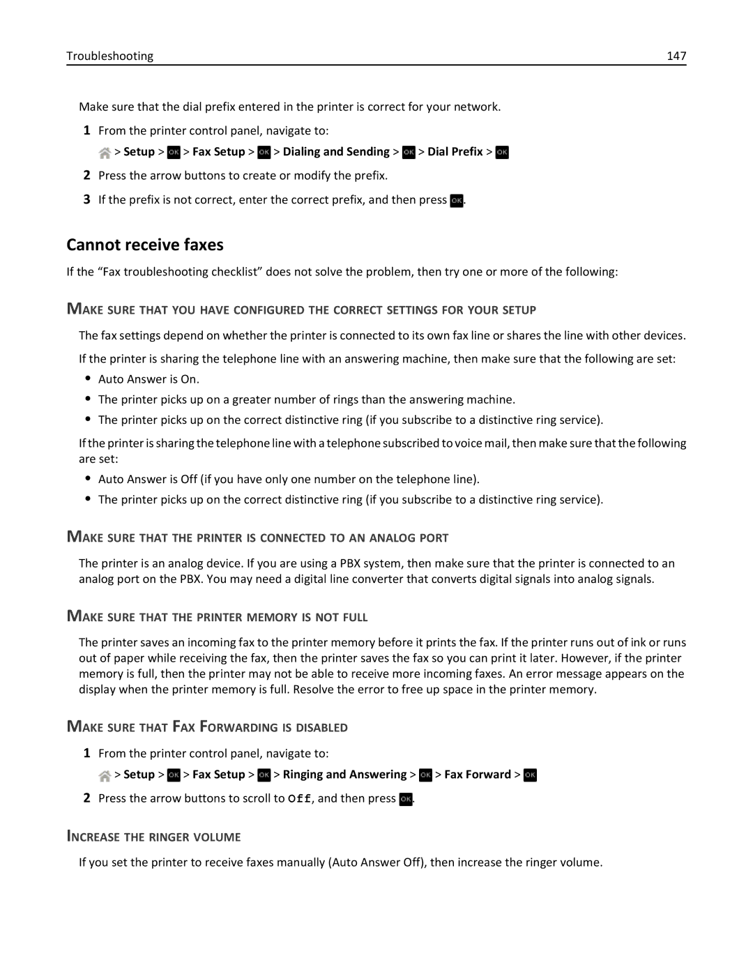 Dell V525W Cannot receive faxes, Make Sure That the Printer is Connected to AN Analog Port, Increase the Ringer Volume 