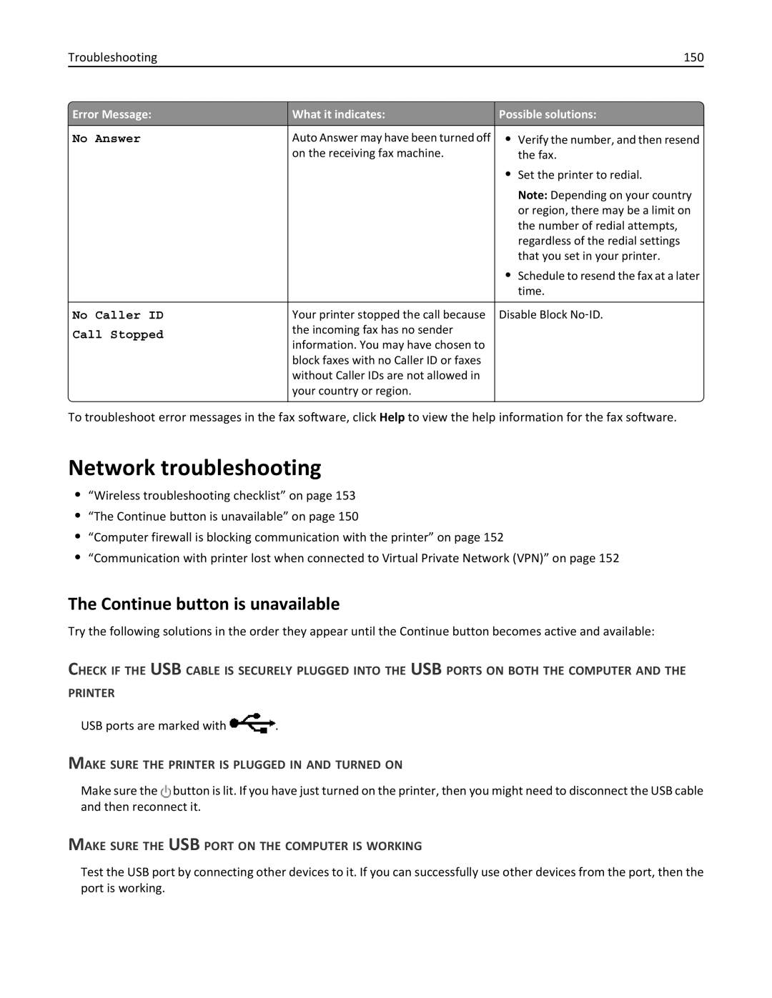 Dell V525W Network troubleshooting, Continue button is unavailable, Make Sure the Printer is Plugged in and Turned on 