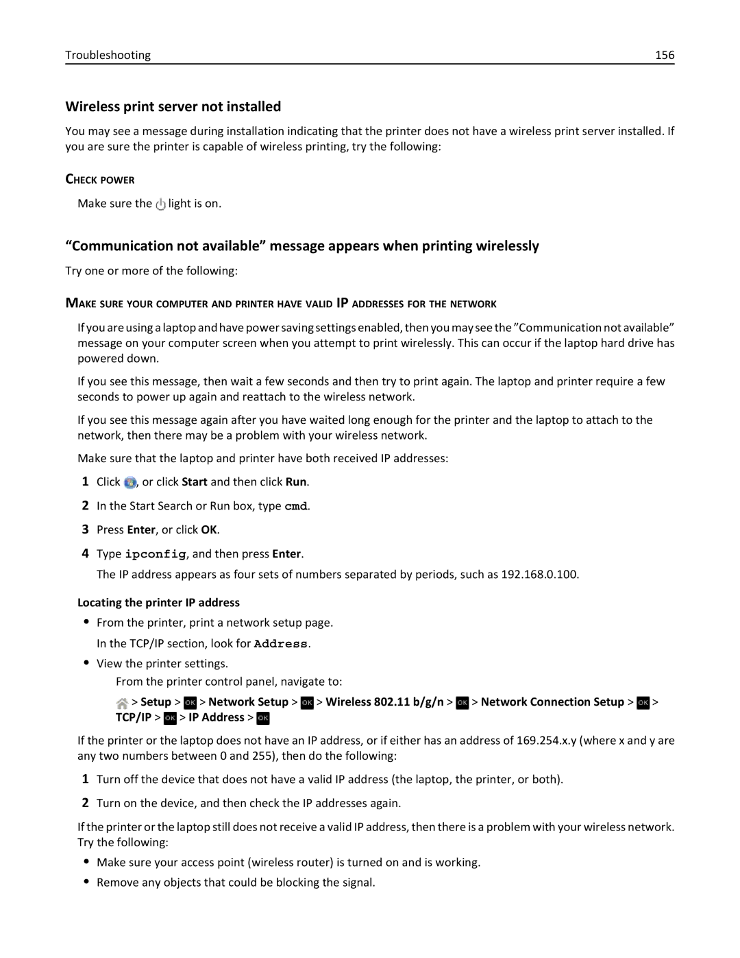 Dell V525W manual Wireless print server not installed, Locating the printer IP address 