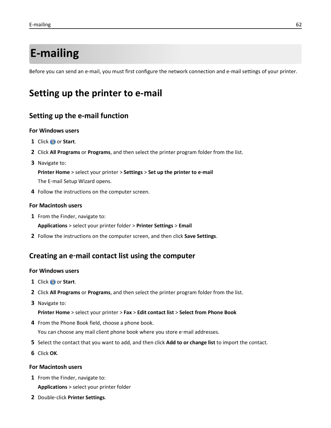 Dell V525W manual Mailing, Setting up the printer to e-mail, Setting up the e-mail function, Double‑click Printer Settings 