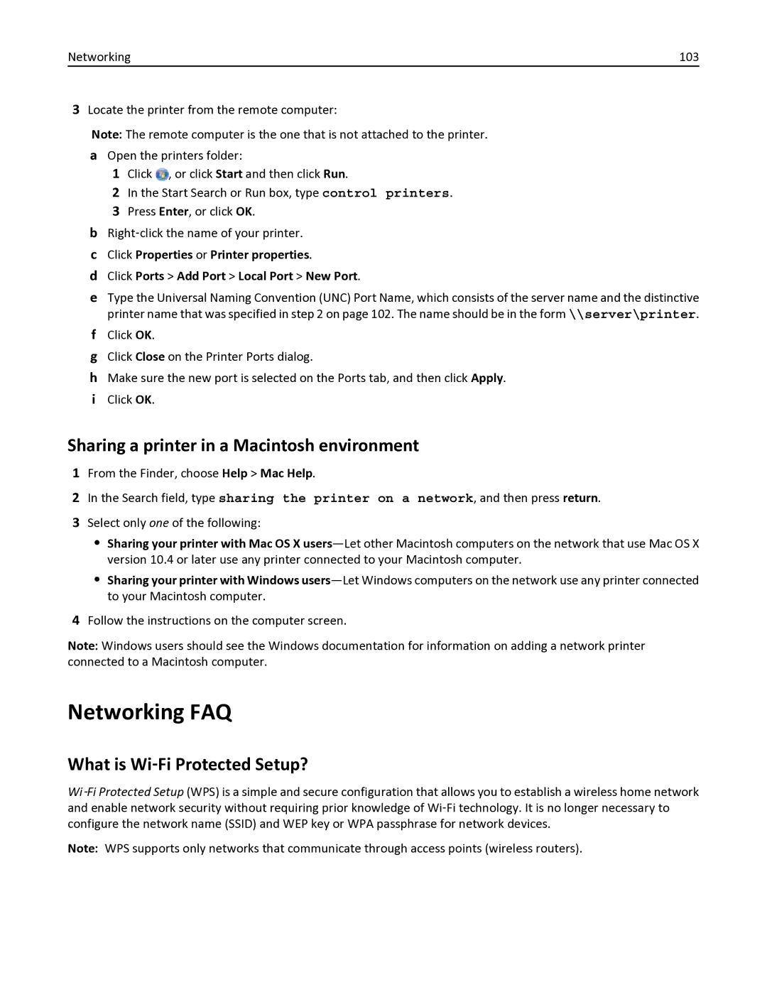 Dell V525W manual Networking FAQ, Sharing a printer in a Macintosh environment, What is Wi‑Fi Protected Setup? 