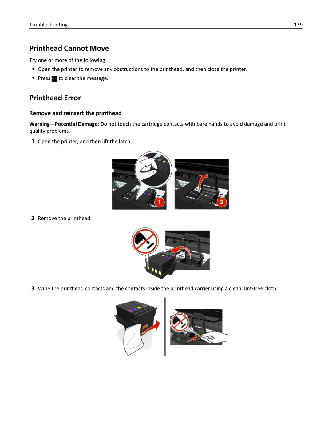 Dell V525W manual Printhead Cannot Move, Printhead Error, Remove and reinsert the printhead 