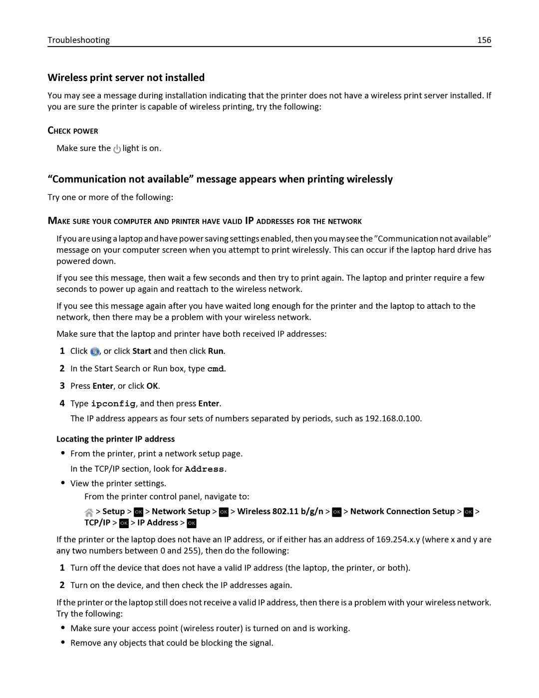 Dell V525W manual Wireless print server not installed, Locating the printer IP address 