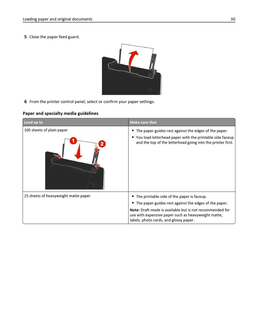 Dell V525W manual Paper and specialty media guidelines, Load up to Make sure that 