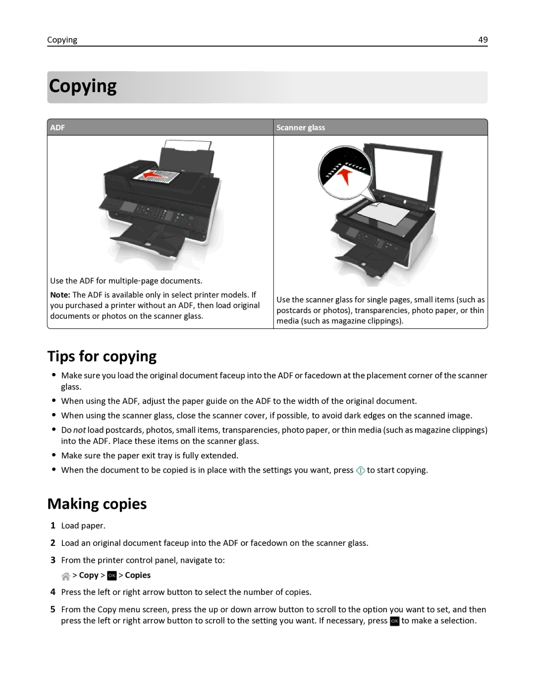 Dell V525W manual Copying, Tips for copying, Making copies 