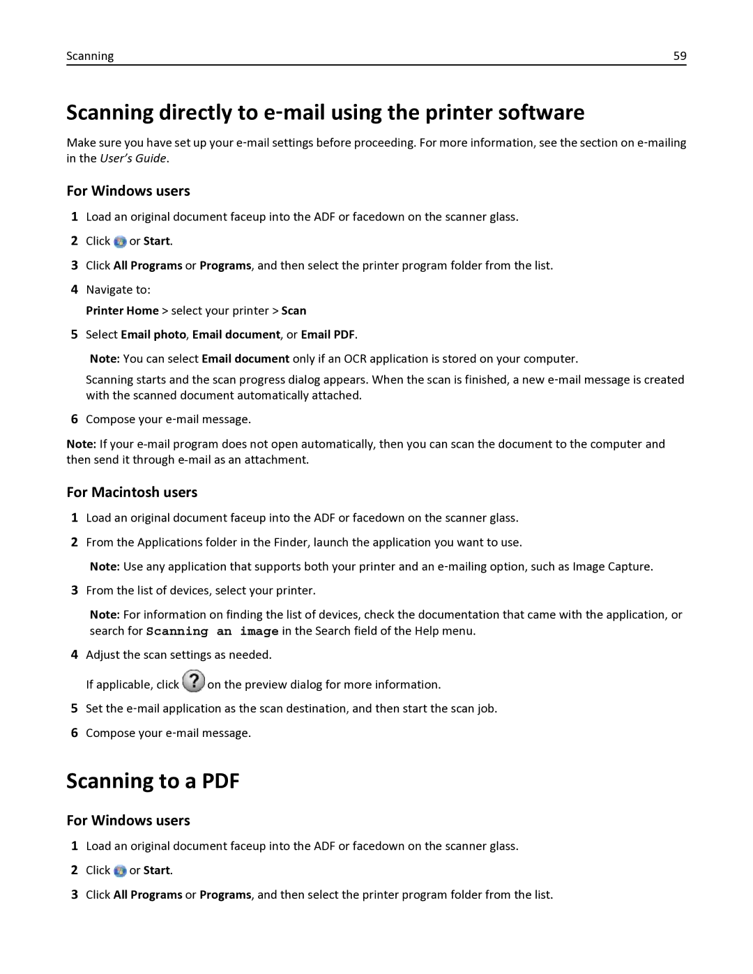 Dell V525W manual Scanning directly to e‑mail using the printer software 