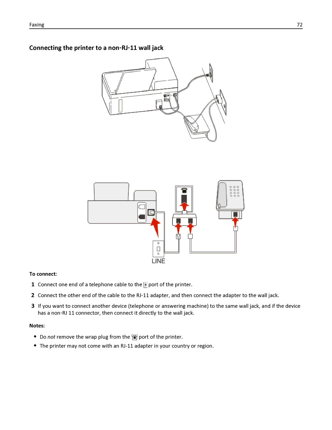 Dell V525W manual Connecting the printer to a non‑RJ‑11 wall jack 