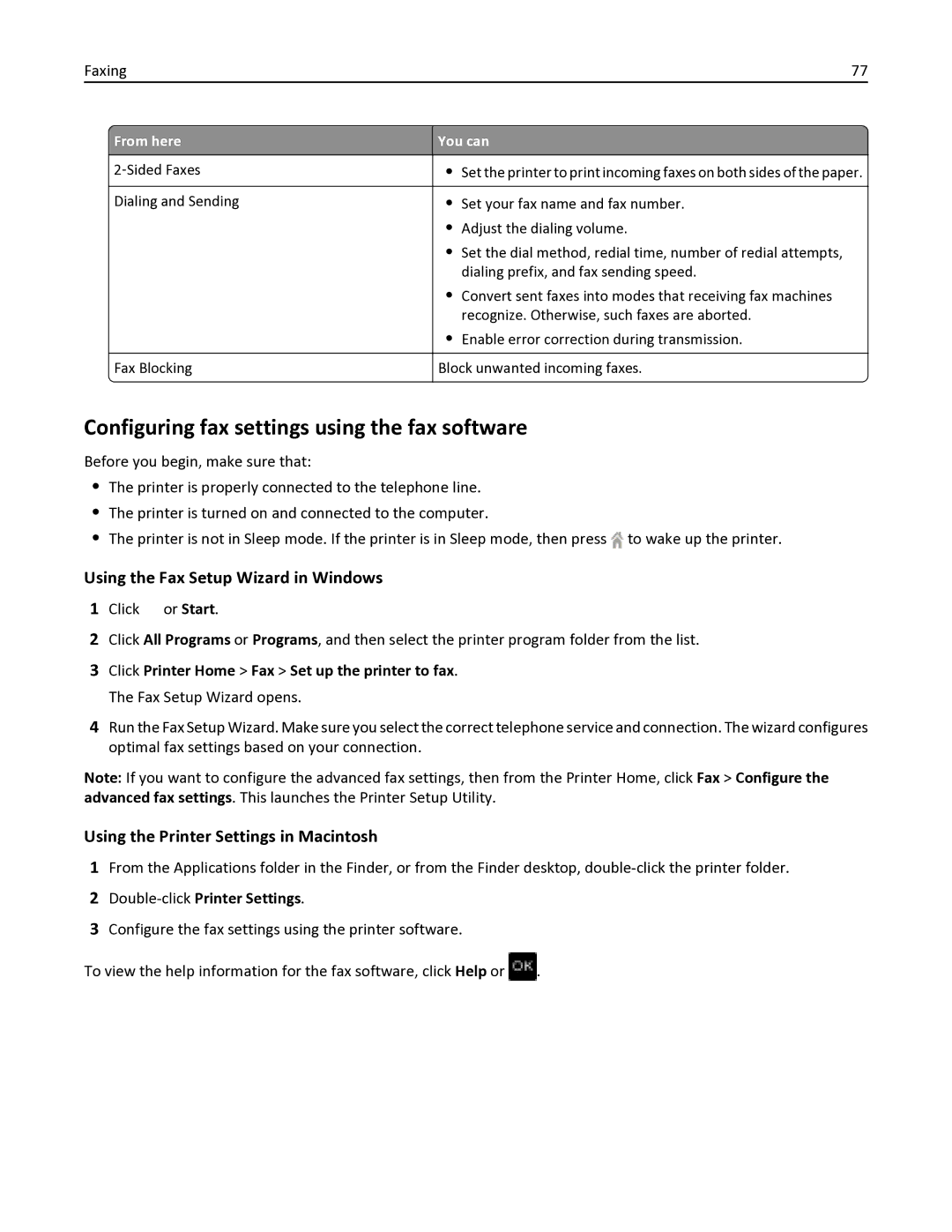 Dell V525W manual Configuring fax settings using the fax software, Using the Fax Setup Wizard in Windows 