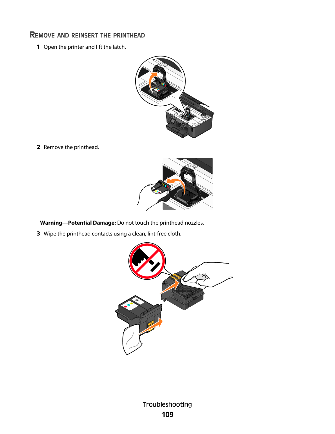 Dell 5dw, V715W, 1dw manual 109, Remove and Reinsert the Printhead 