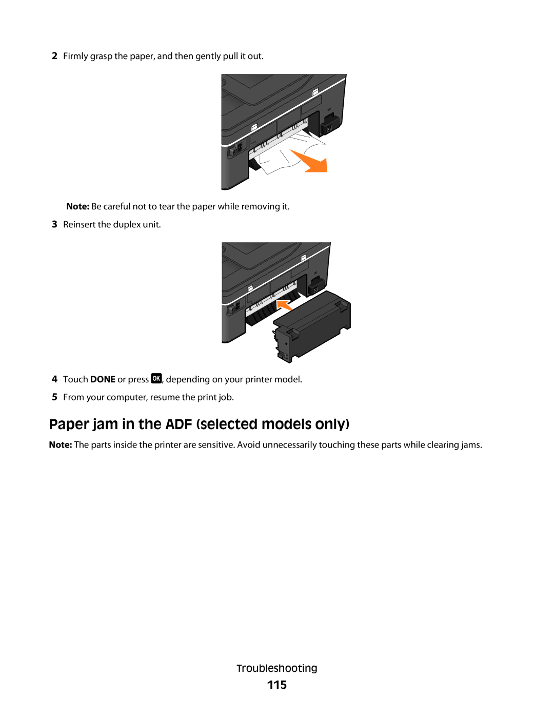 Dell 5dw, V715W, 1dw manual Paper jam in the ADF selected models only, 115 