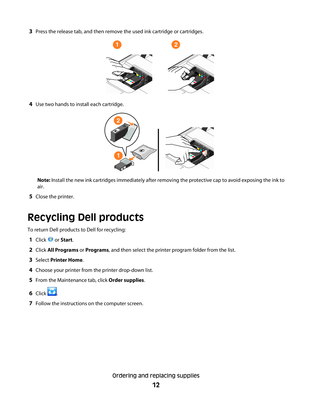 Dell V715W, 5dw, 1dw manual Recycling Dell products, Select Printer Home 