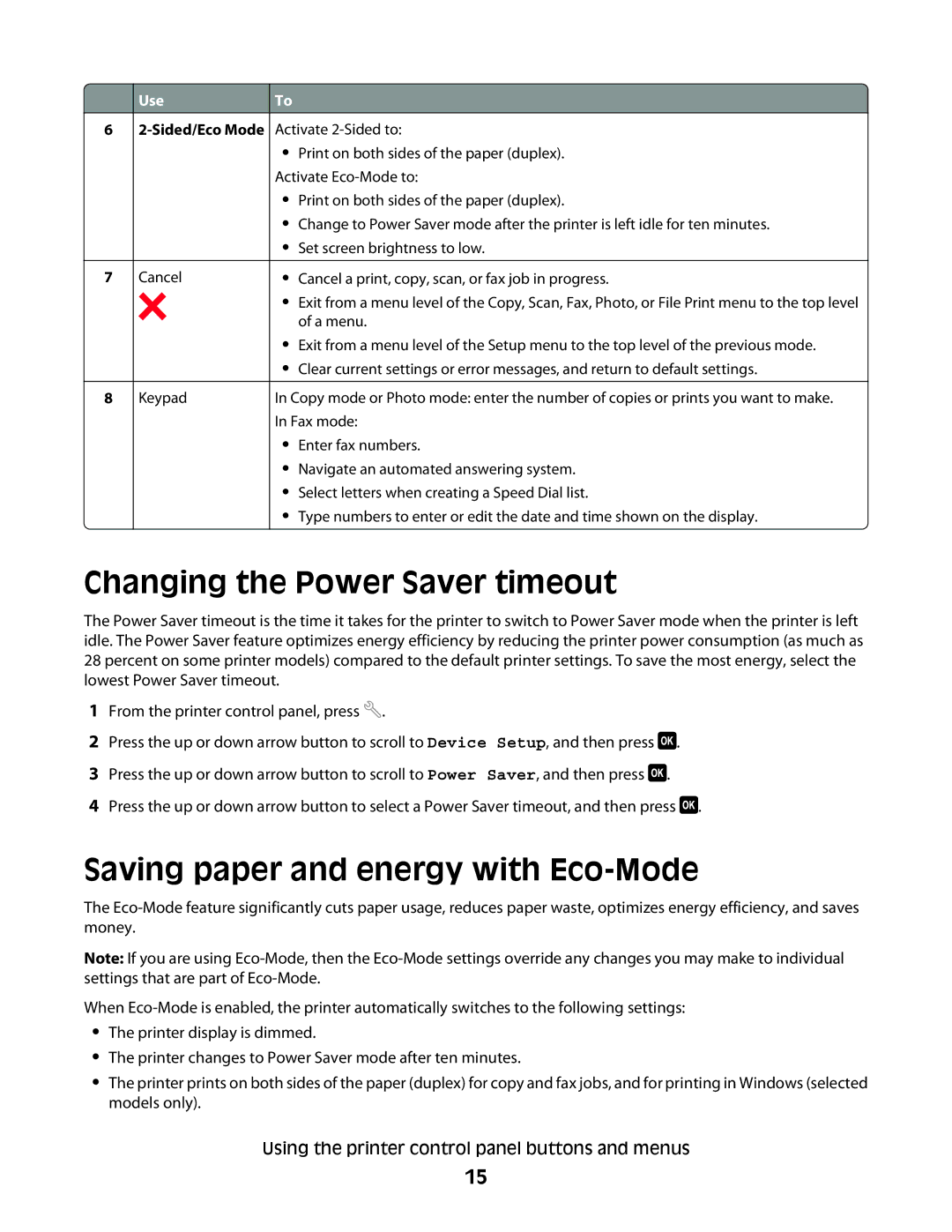 Dell V715W, 5dw, 1dw manual Changing the Power Saver timeout, Saving paper and energy with Eco-Mode 