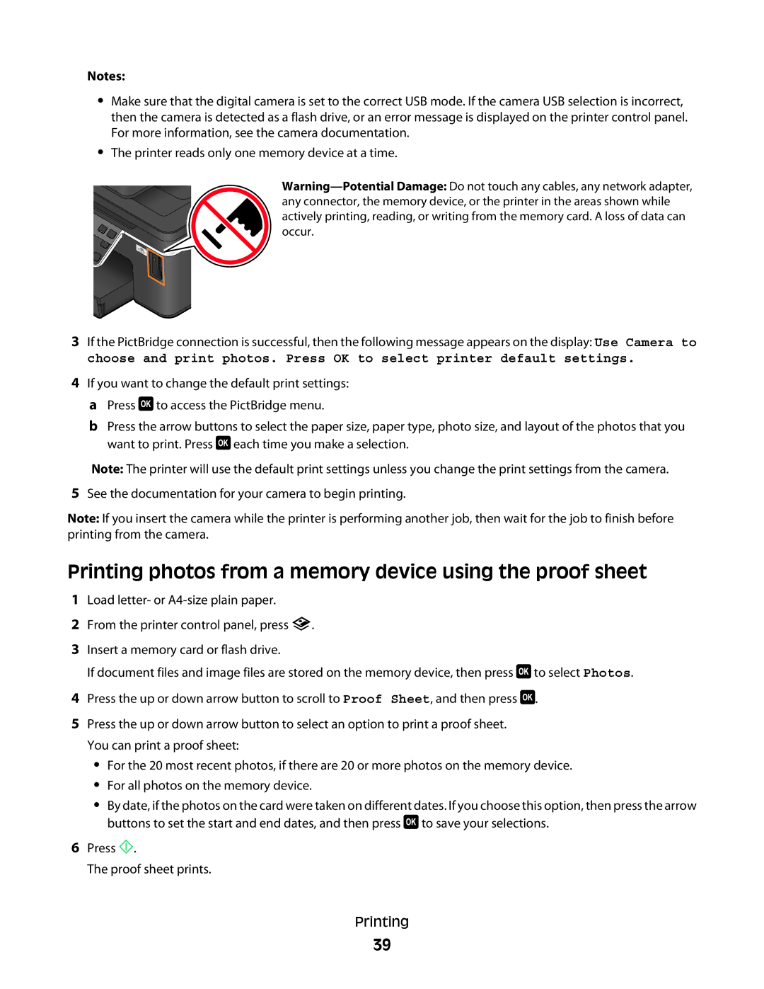 Dell V715W, 5dw, 1dw manual Printing photos from a memory device using the proof sheet 