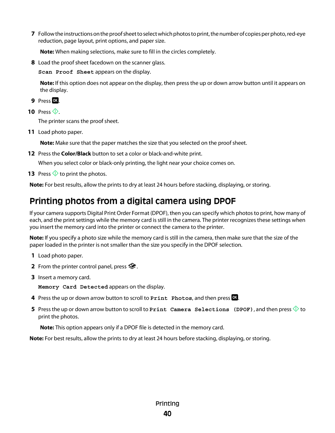 Dell 5dw, V715W, 1dw manual Printing photos from a digital camera using Dpof 