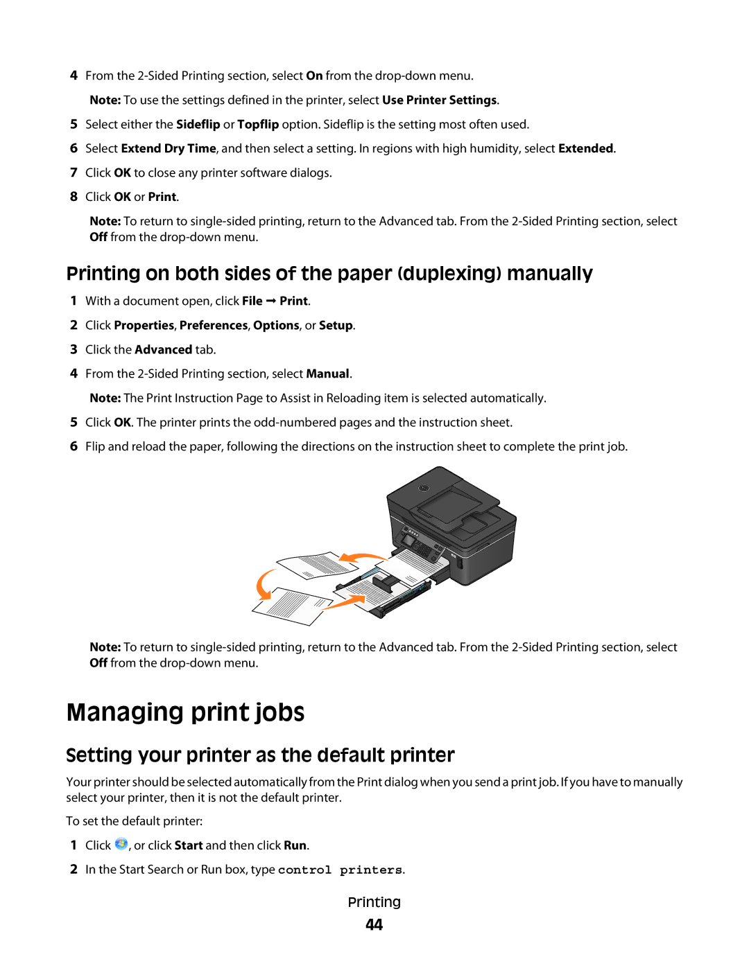 Dell 1dw, V715W, 5dw Managing print jobs, Printing on both sides of the paper duplexing manually 