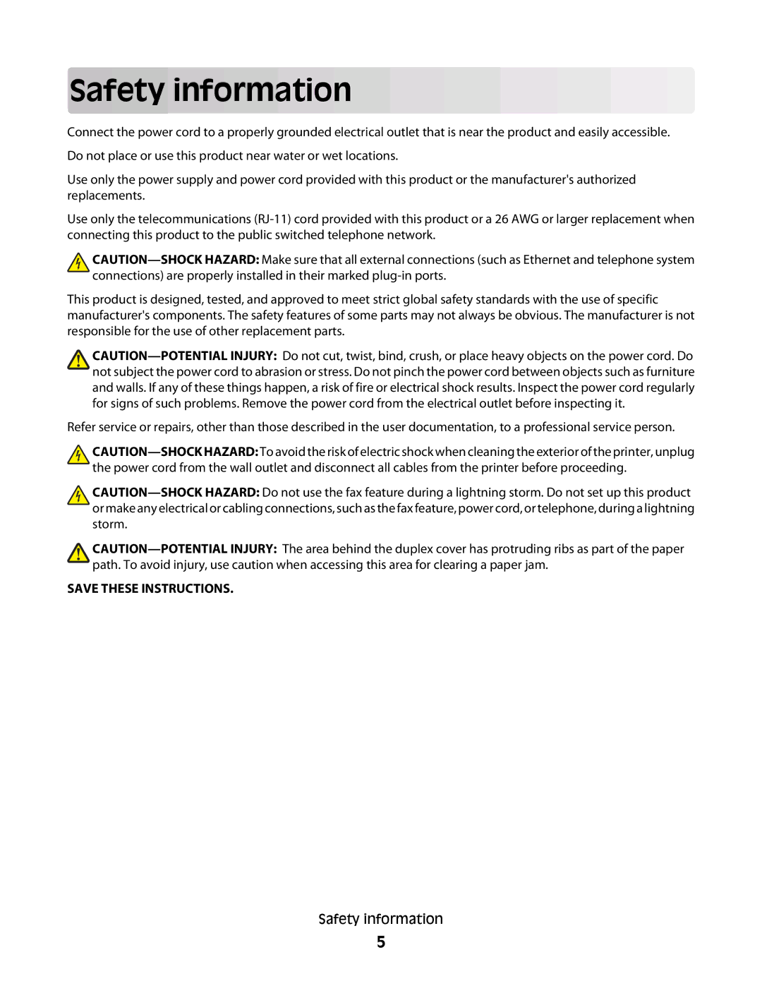 Dell 1dw, V715W, 5dw manual Safety information 