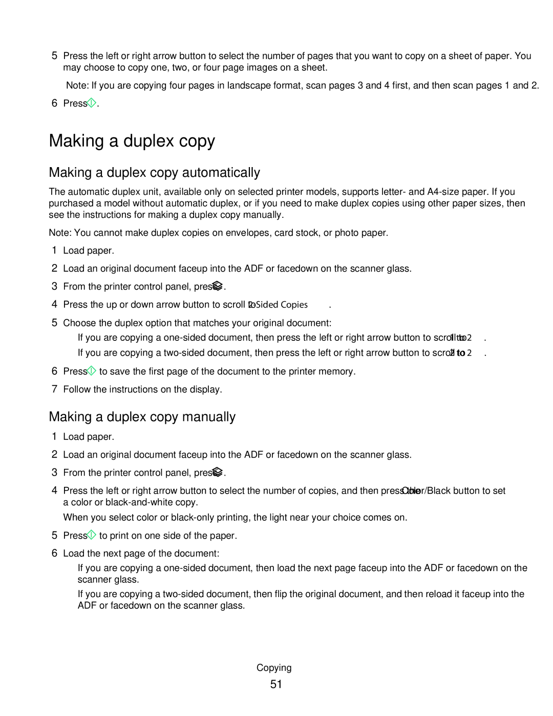 Dell V715W, 5dw, 1dw Making a duplex copy automatically, Making a duplex copy manually 