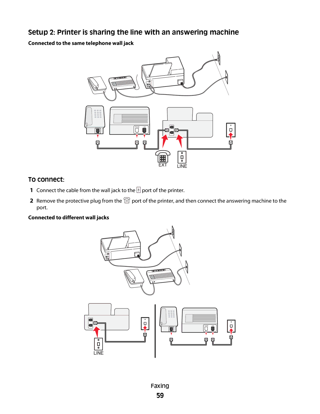 Dell 1dw, V715W, 5dw manual Connected to the same telephone wall jack, Connected to different wall jacks 