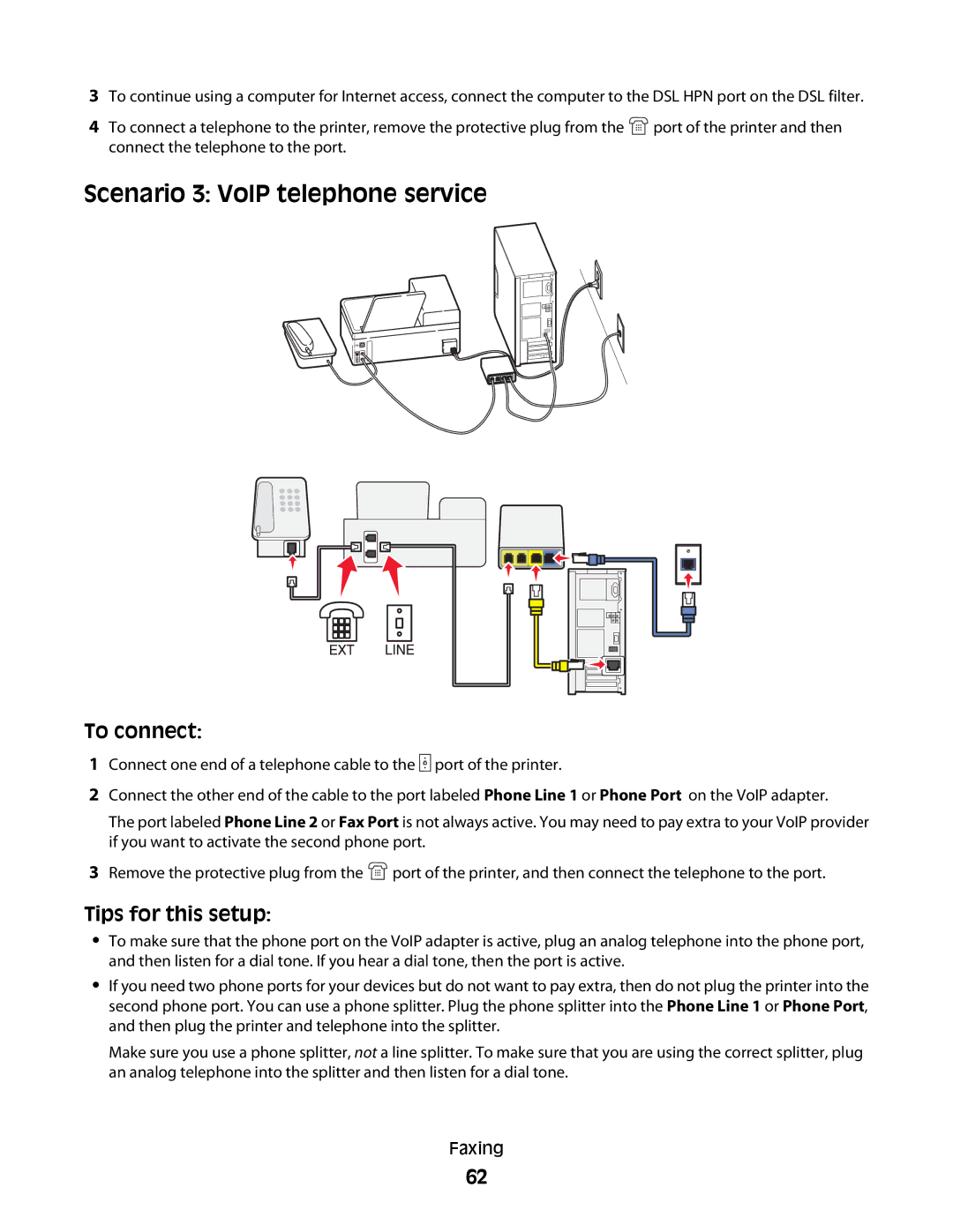 Dell 1dw, V715W, 5dw manual Scenario 3 VoIP telephone service, To connect, Tips for this setup 