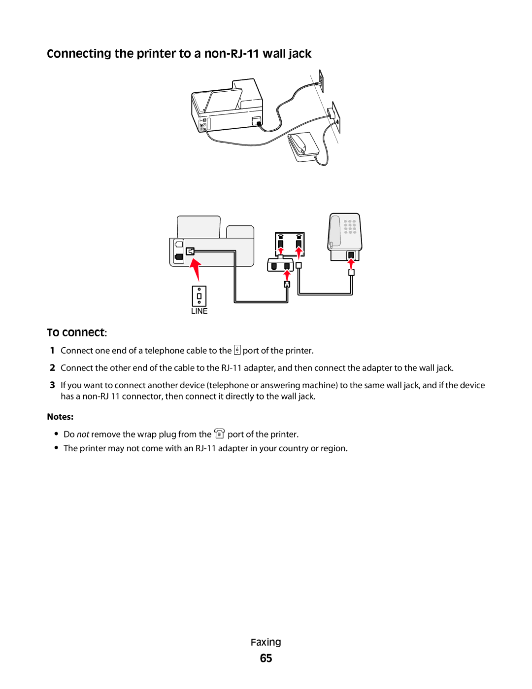 Dell 1dw, V715W, 5dw manual Connecting the printer to a non-RJ-11 wall jack 