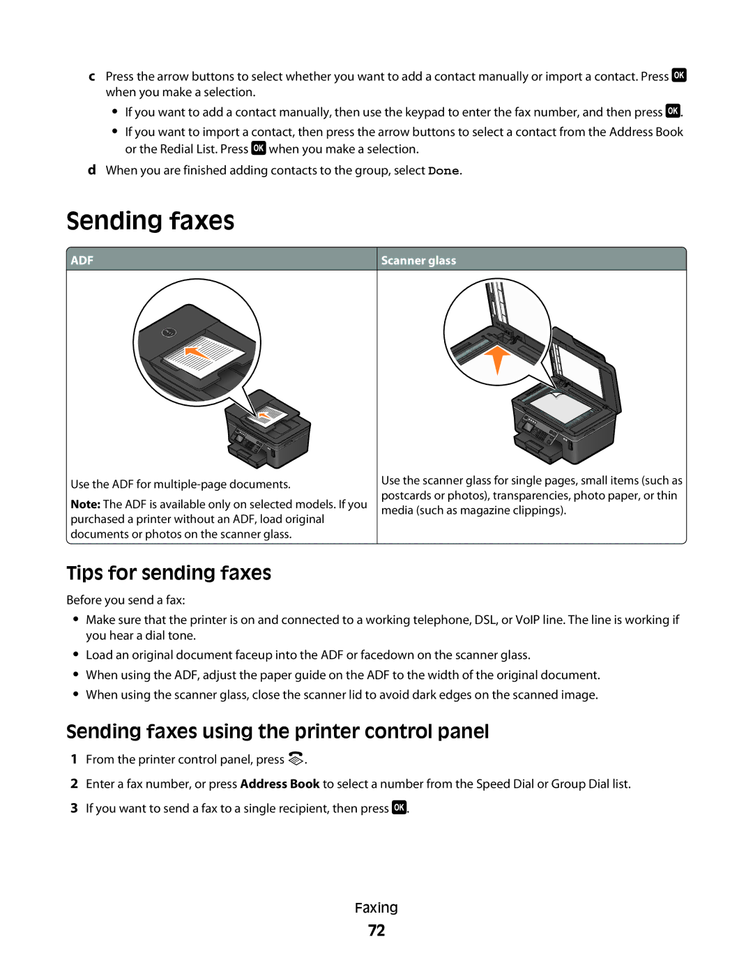 Dell V715W, 5dw, 1dw manual Tips for sending faxes, Sending faxes using the printer control panel 