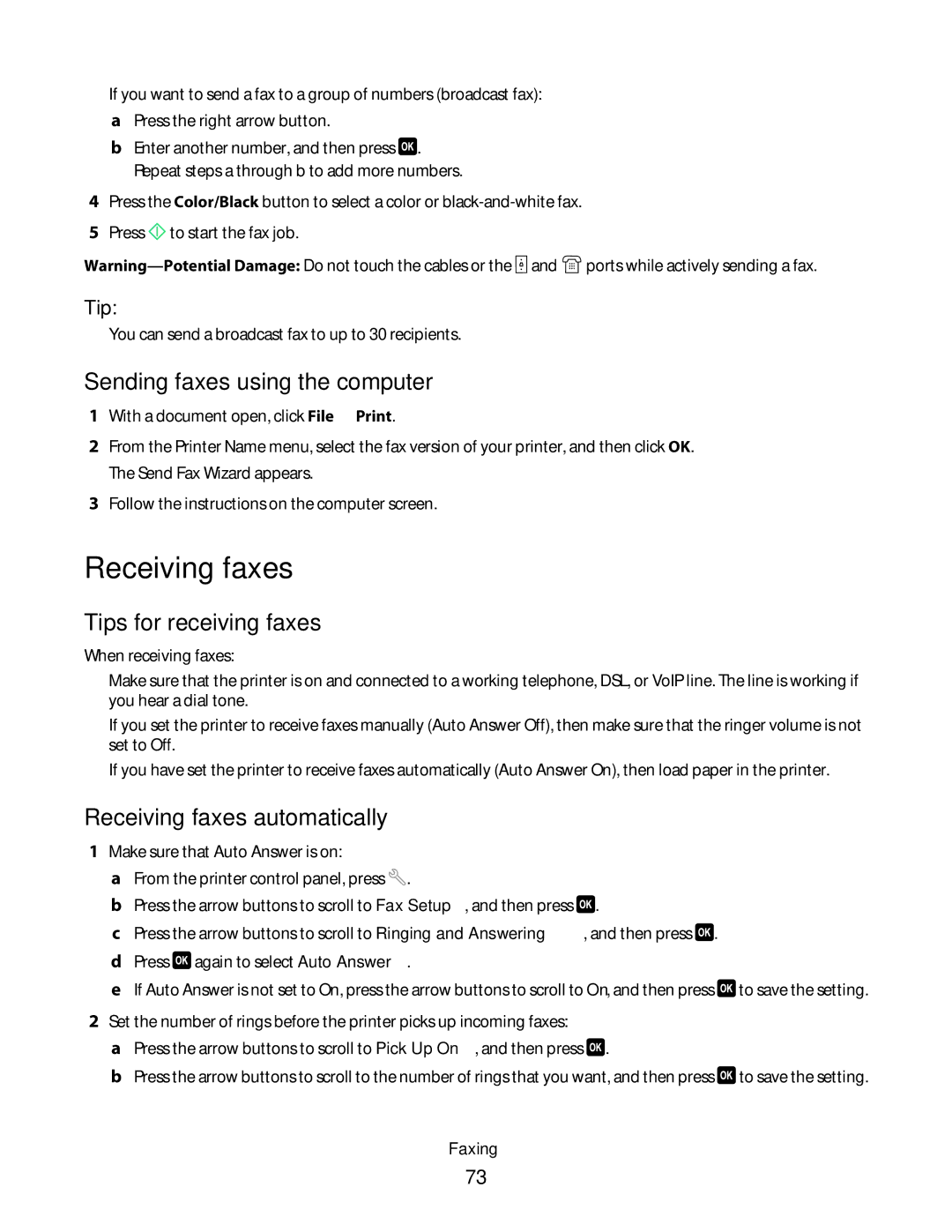 Dell 5dw, V715W, 1dw manual Sending faxes using the computer, Tips for receiving faxes, Receiving faxes automatically 