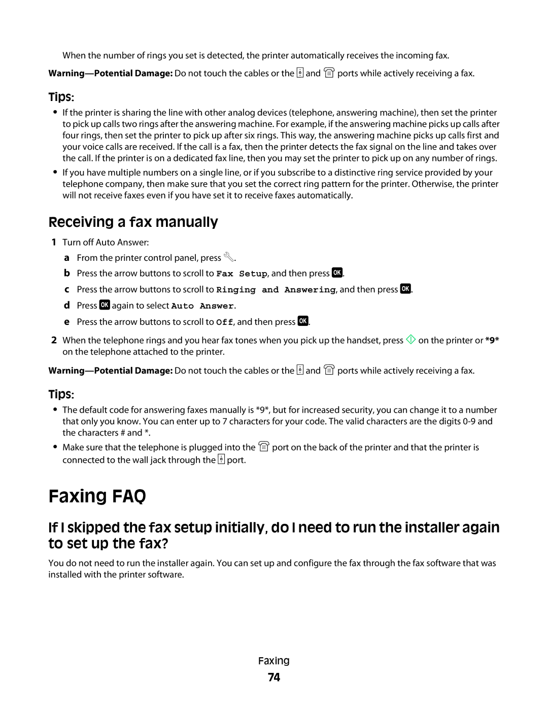 Dell 1dw, V715W, 5dw Faxing FAQ, Receiving a fax manually, Tips 