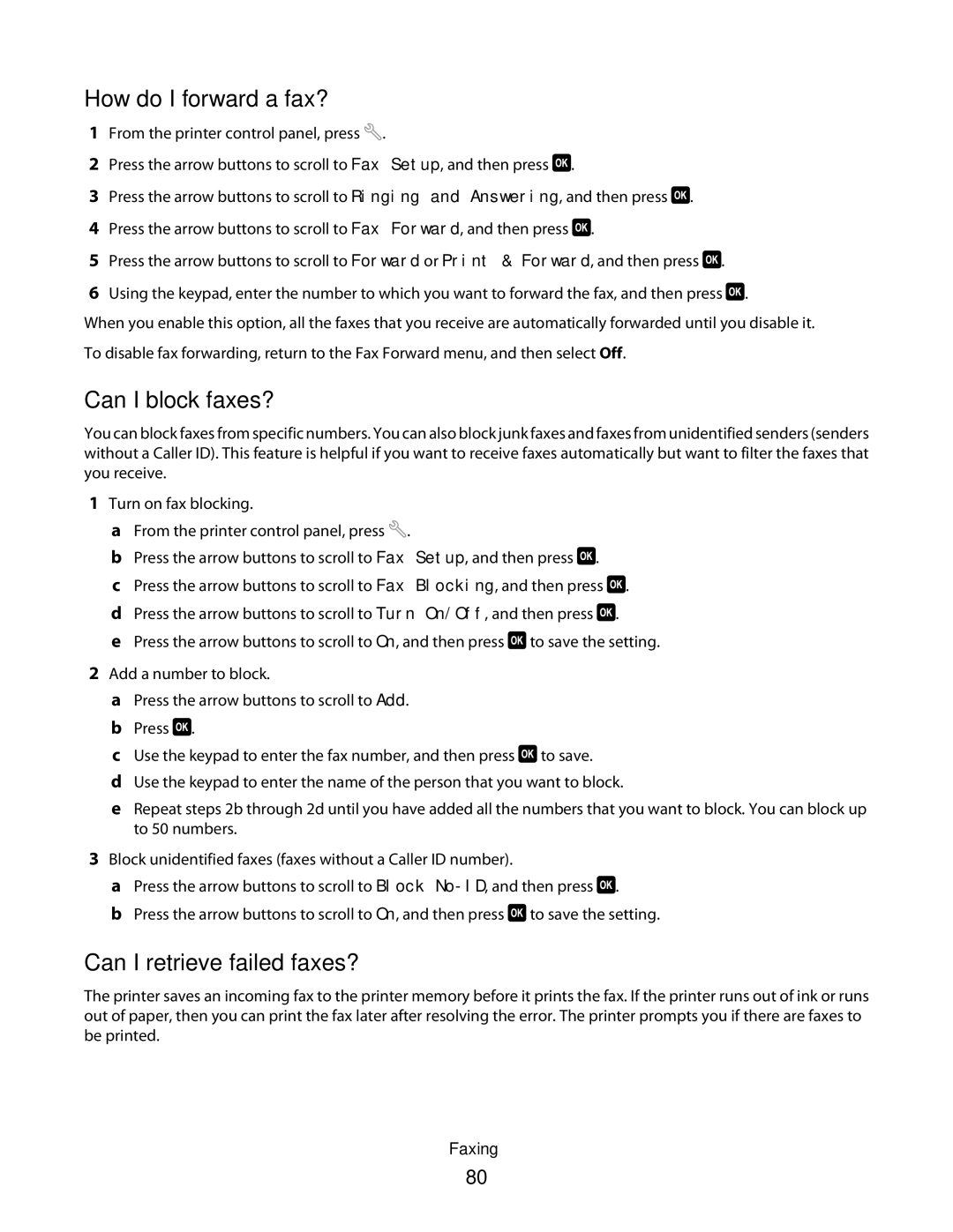 Dell 1dw, V715W, 5dw manual How do I forward a fax?, Can I block faxes?, Can I retrieve failed faxes? 