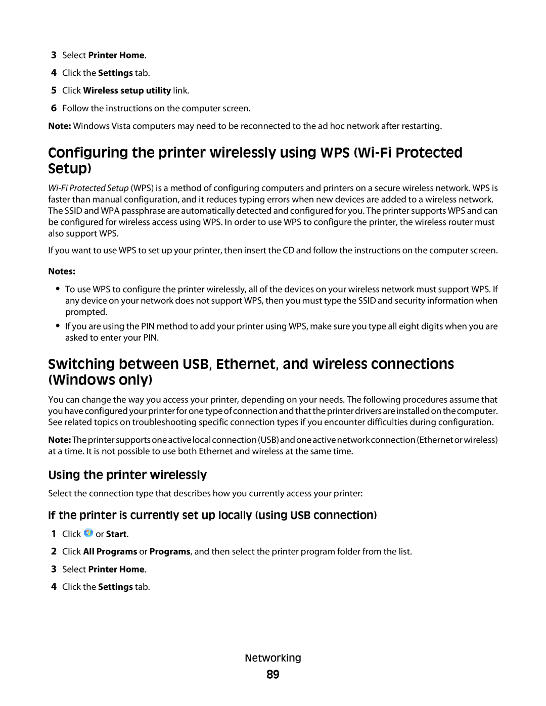 Dell 1dw, V715W, 5dw manual Using the printer wirelessly, Click Wireless setup utility link 