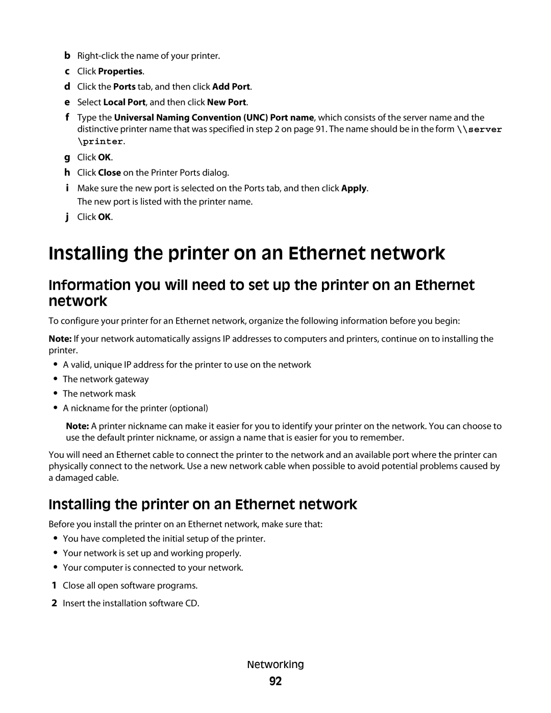 Dell 1dw, V715W, 5dw manual Installing the printer on an Ethernet network 