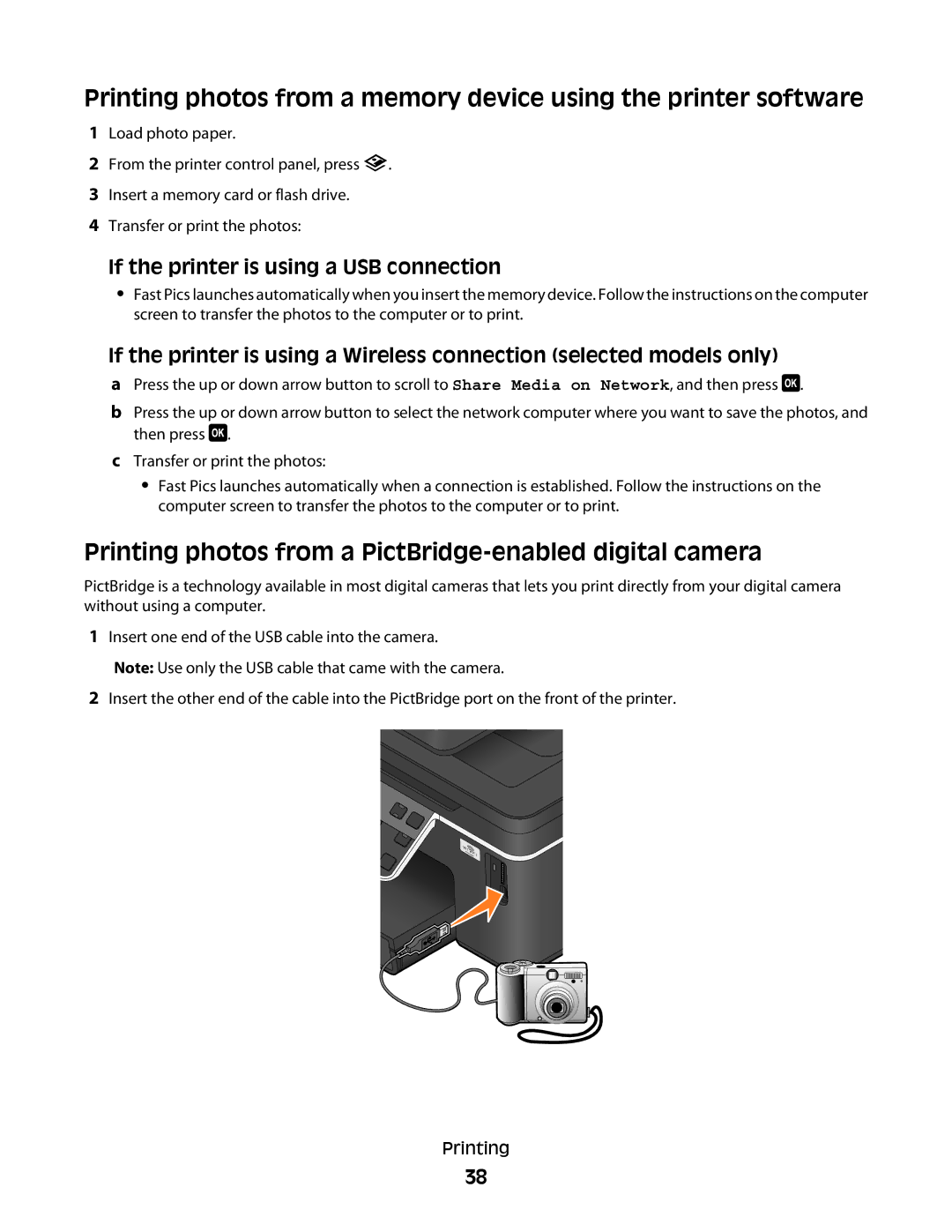 Dell V715W manual Printing photos from a PictBridge-enabled digital camera, If the printer is using a USB connection 